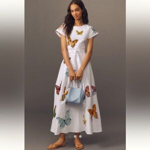 Anthropologie NWT Fanm Mon Papiyon Short-Sleeve Embroidered Maxi Dress  L.